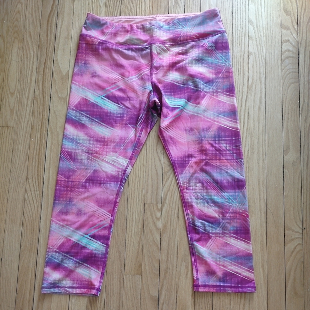 RBX Women's Pink and Purple Patterned Leggings Size Large